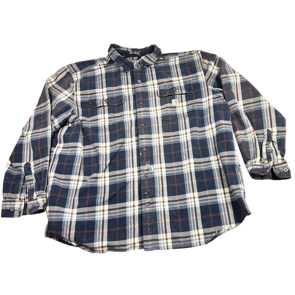 Carhartt Plaid Flannel Shirt Mens 2XL Loose Fit Heavyweight Button Down Work